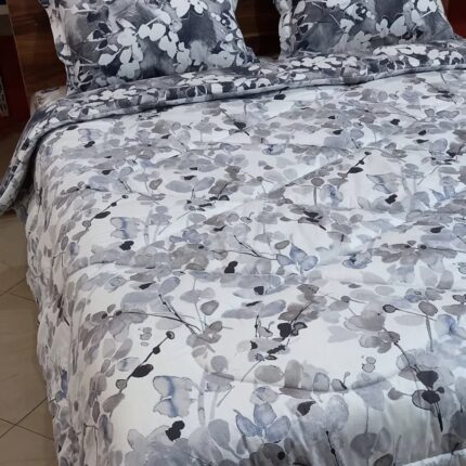 ست لحاف روتختی دونفره نخ پنبه ترک ایرانی سرویس لحاف خواب گلدار سفید مشکی طوسی