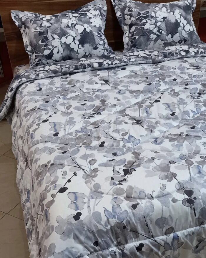 ست لحاف روتختی دونفره نخ پنبه ترک ایرانی سرویس لحاف خواب گلدار سفید مشکی طوسی
