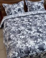 ست لحاف روتختی دونفره نخ پنبه ترک ایرانی سرویس لحاف خواب گلدار سفید مشکی طوسی