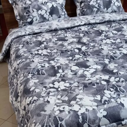 ست لحاف روتختی دونفره نخ پنبه ترک ایرانی سرویس لحاف خواب گلدار سفید مشکی طوسی