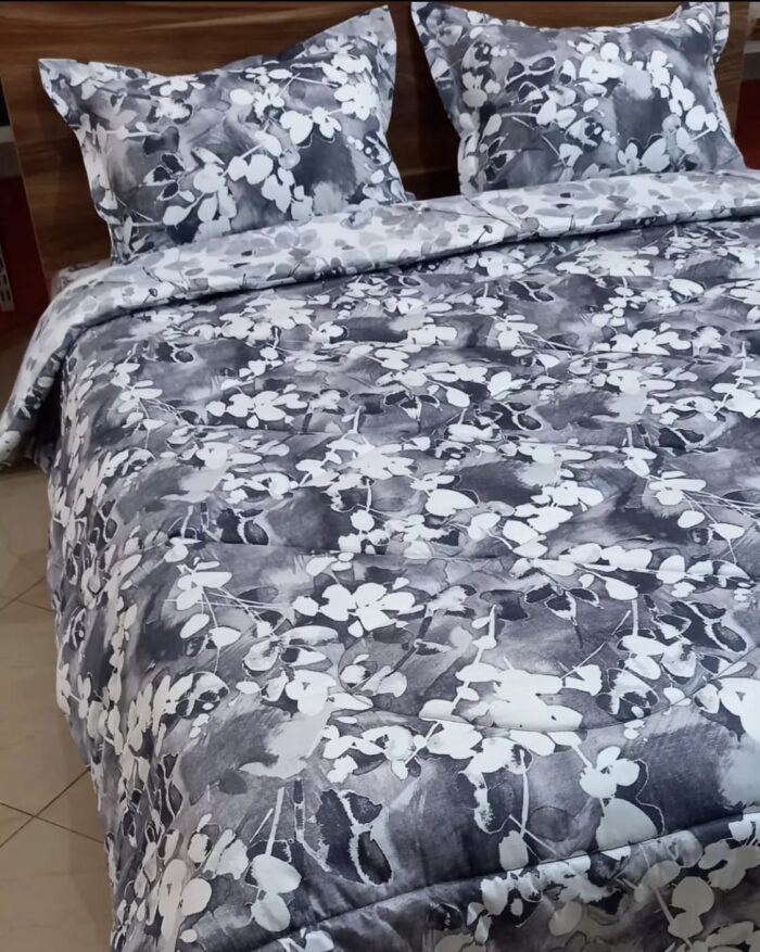 ست لحاف روتختی دونفره نخ پنبه ترک ایرانی سرویس لحاف خواب گلدار سفید مشکی طوسی