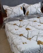 ست لحاف روتختی دونفره نخ پنبه ترک ایرانی سرویس لحاف خواب طرح برگ طوسی طلایی سفید