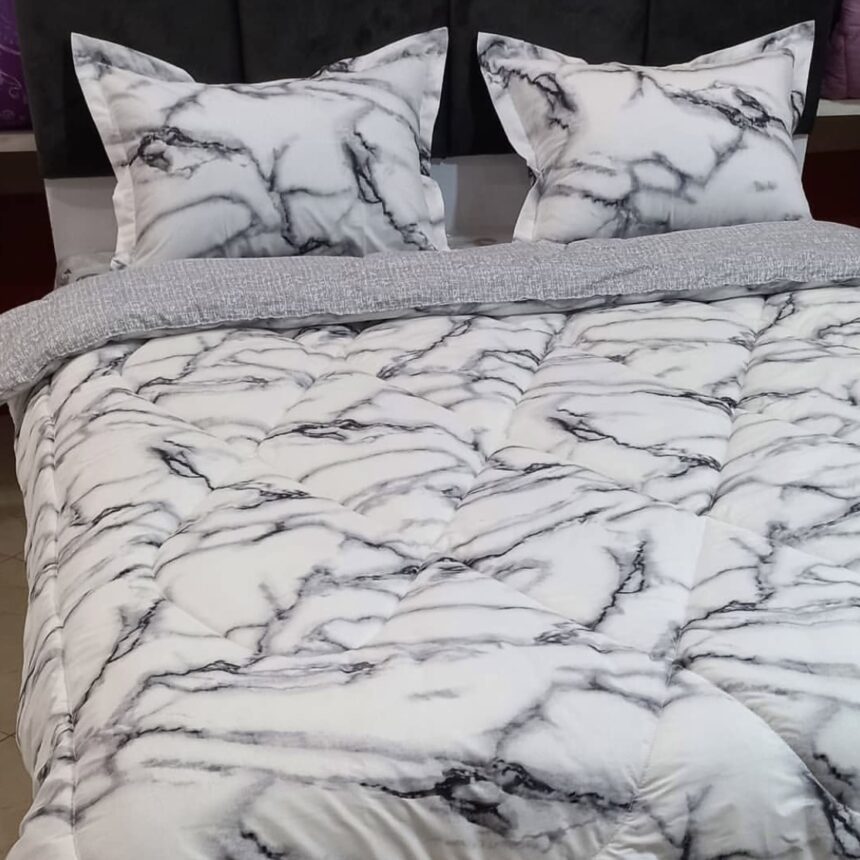 ست لحاف روتختی دونفره نخ پنبه ترک ایرانی سرویس لحاف خواب طرح سنگ سفید طوسی
