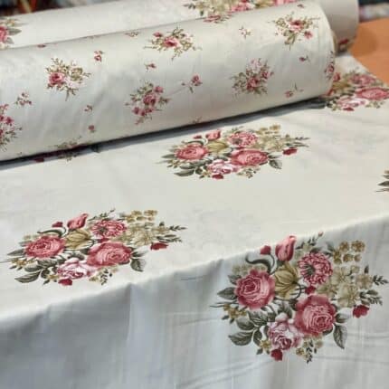 ملحفه گلدار ملحفه کرم روشن ملحفه نخی فیلور پارچه روتختی کرم